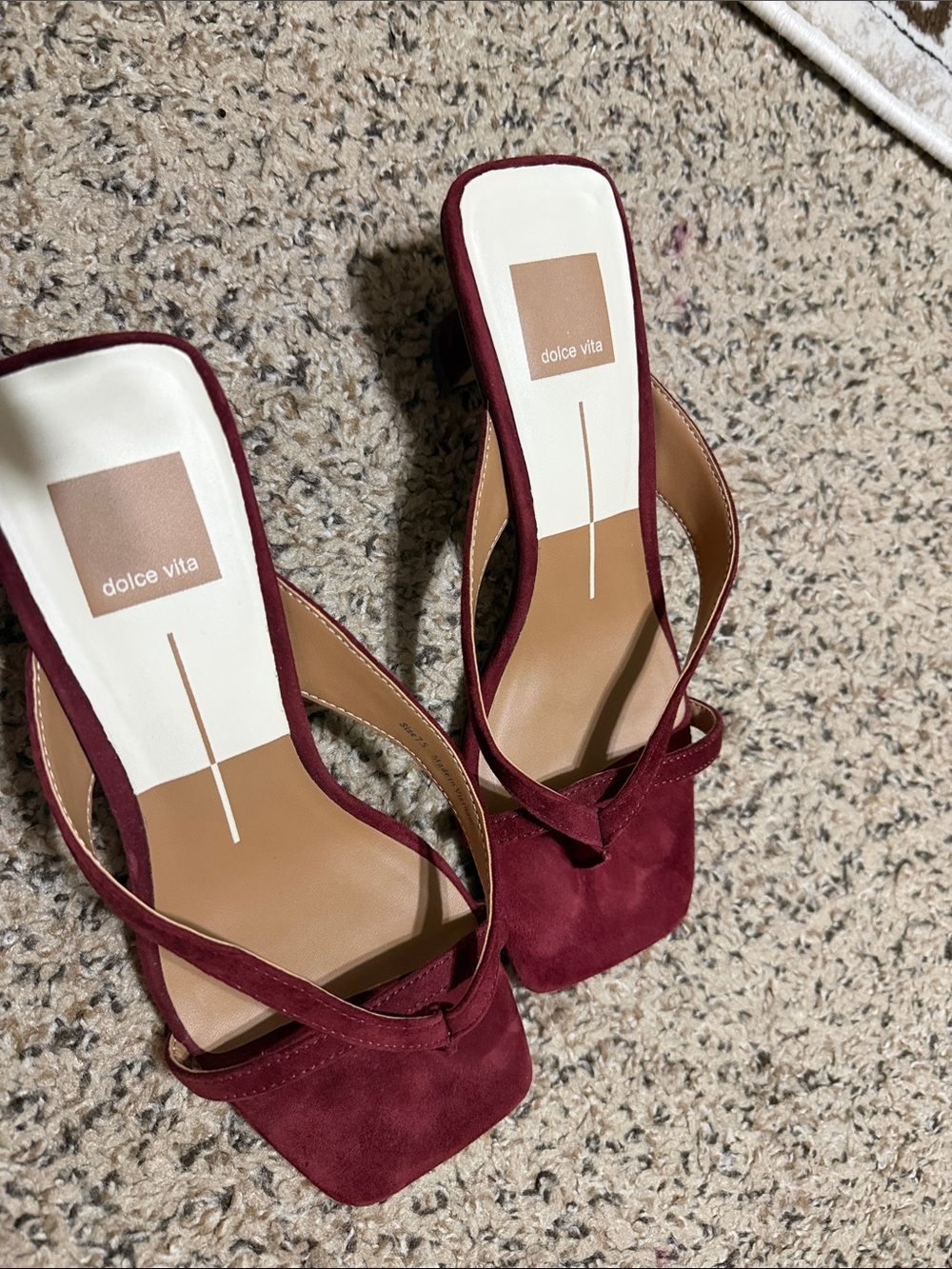 Dolce Vita Burgundy Suede Strappy Square-Toe Slide Heels